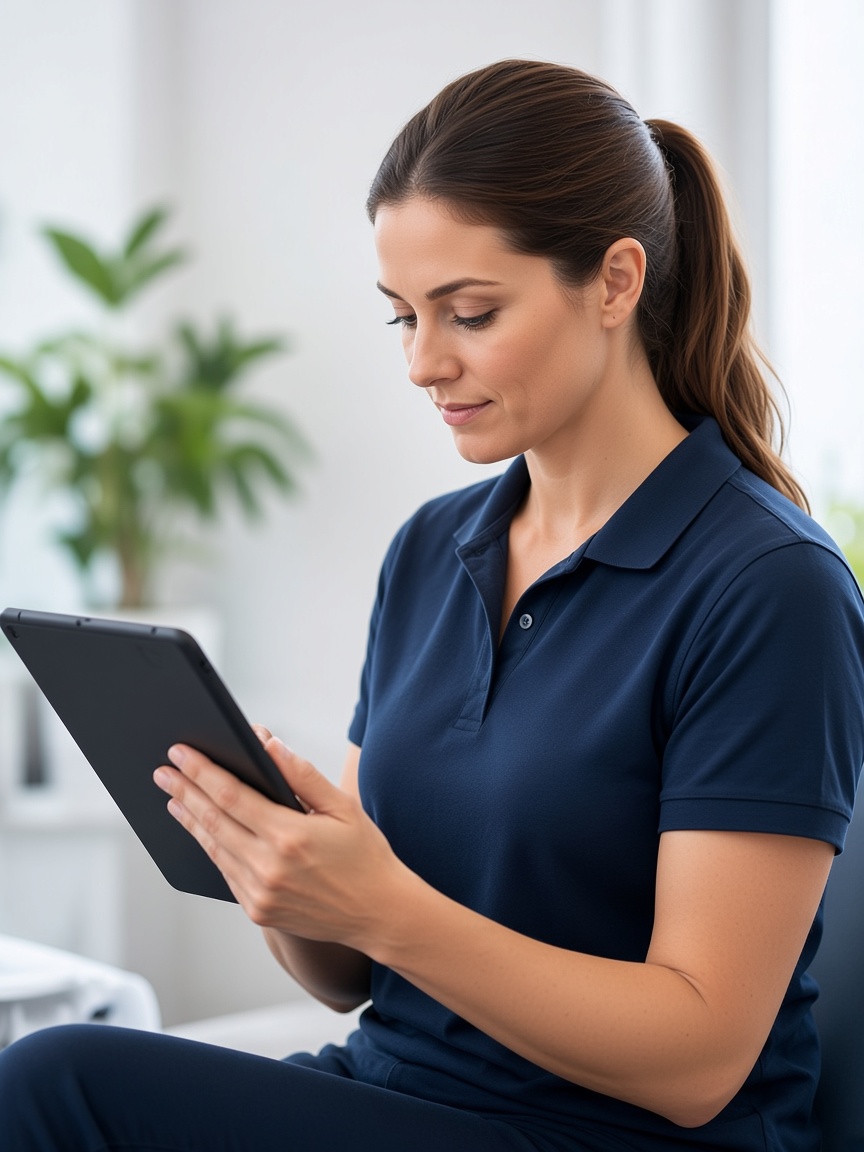 Clinician reviewing course recommendations on a tablet